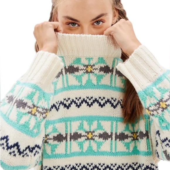 AMERICAN EAGLE‎ Vintage Oversized Knit Chunky Funnel Neck Sweater Women Sz M - Picture 2 of 12